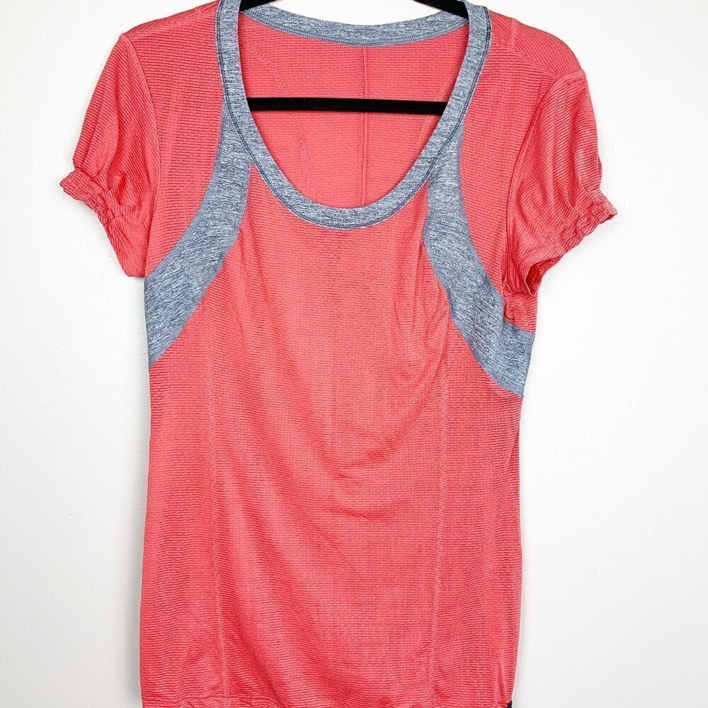 Lululemon Orange Drawstring Bottom Short Sleeve Scoop Neck T-shirt Size 8